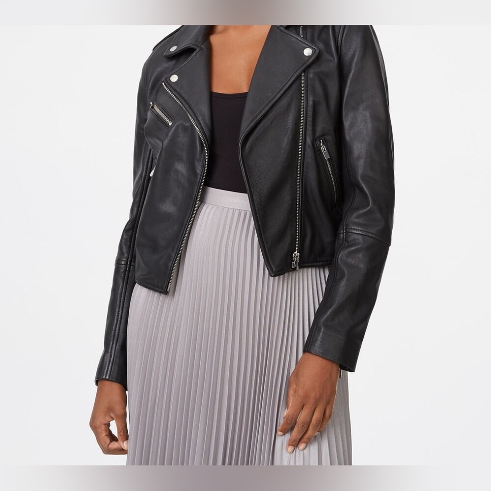 Club Monaco 100% lamb leather black moto jacket.  S/P